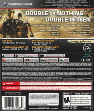 Army of Two - The Devil's Cartel (USA) (En,Fr,Es) (v1.01) (Disc) (Update) box cover back